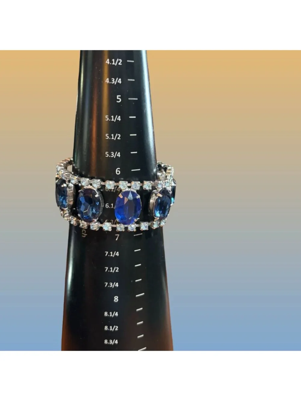 Elegant Silver-Tone Bracelet Faceted Blue Oval Stones Light Blue Crystal Accents